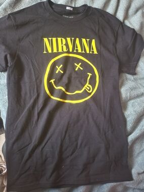 NIRVANA Black T‑Shirt with Yellow Smiley Logo